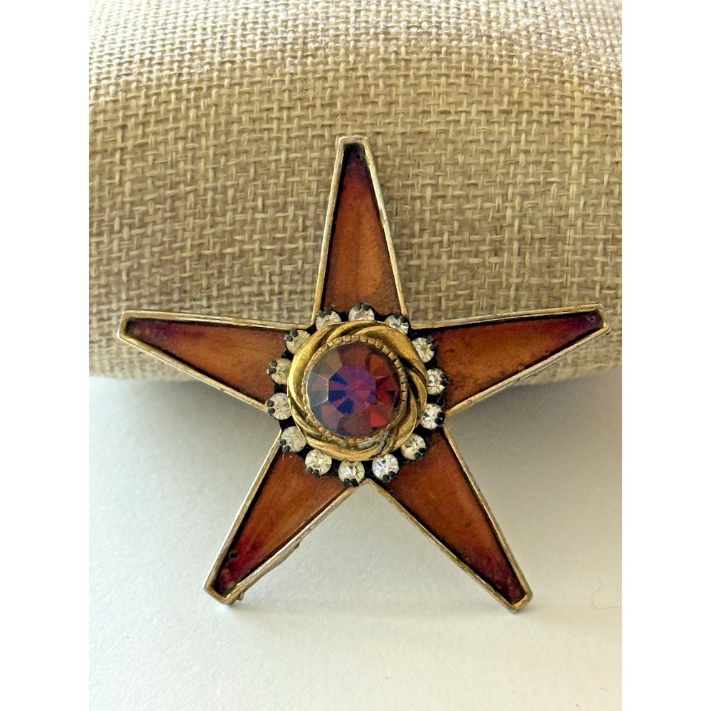 Vintage HAR  Enamel Star Brooch Rhinestone Halo Signed 1950's Autumn Fall Colors